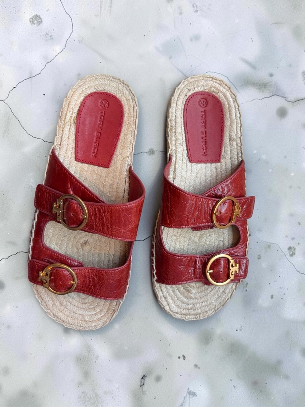 ✨ Tory Burch✨ Selby Two-Band Red Leather Espadrille Slide Sandals – Size 8M - Picture 11 of 12